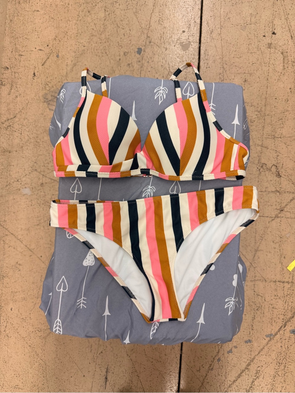 Shade & Shore Striped Bikini in Pink, Navy & Mustard